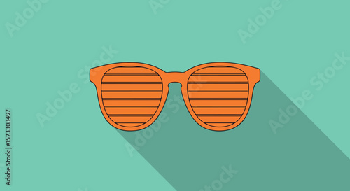 Pair of vibrant orange sunglasses with horizontal striped lenses on green background