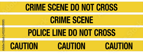 Black and yellow police line, crime scene, and caution tape icon set isolated