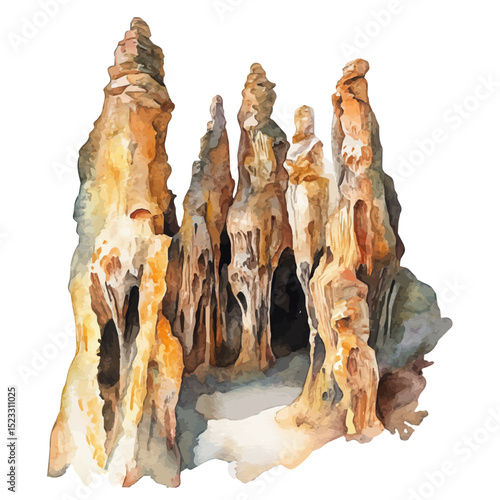 watercolor vector of Stalagmites, high quality, isolated on a white background.