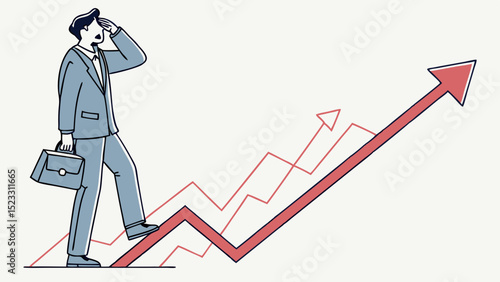 Businessman Climbing a Graph of Success