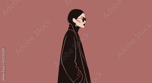 Minimalist black line-art figure with sunglasses on pink background