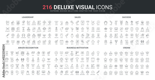 Success award recognition, online store sales line icon set. Leaders agreement and business solutions, classic emblems of power, victory and authority thin black outline symbols vector illustration