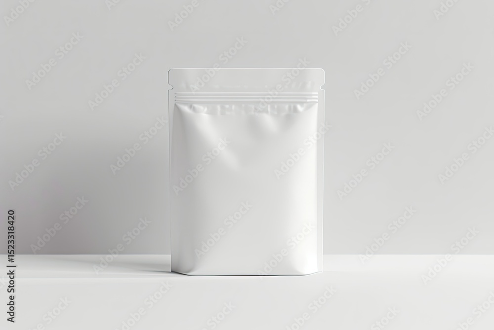 High Definition View of Blank Matte White Pouch Up Package Isolated on a White Background High Definition View of Blank Matte White Pouch Up Package Isolated on a White Background