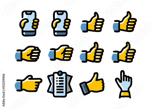 Mobile Phone Interactions and Feedback Icons Set icons depicting various mobile phone interactions feedback gestures including holding phone giving thumbs down mobile phone smartphone interaction