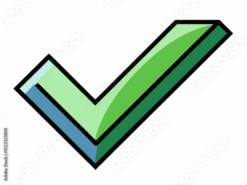 3D Green Check Mark Icon stylized checkmark icon shades green and teal The design has slightly cartoonish appearance check mark checkmark icon green teal symbol