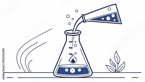 Chemical Reaction Liquid Being Poured into Flask with Flame