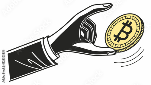 Hand Holding a Bitcoin Digital Currency and Financial Technology Illustration