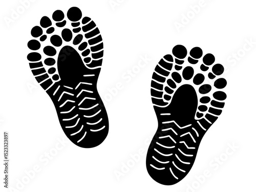 Two Shoe Print Footprints Black and white illustration two footprints with textured soles The design suggests athletic outdoor shoes footprints shoe prints hiking boots running