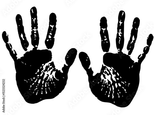 Two Black Handprints on White Background simple graphic two black handprints white background The handprints are detailed showing the ridges and shapes the palms and