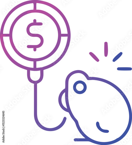 Illustration of finance hook with dollar coin bait on a transparent background