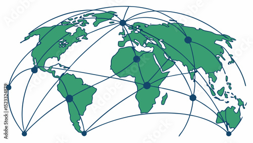 Stylized Green World Map with Connected Network Lines