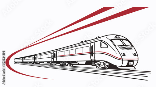 Stylized HighSpeed Train Illustration with Red Accents and Motion Lines