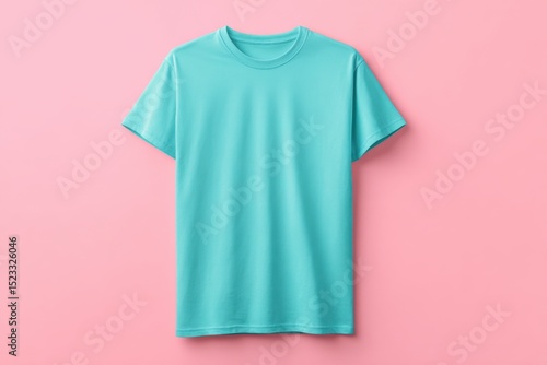 Teal Cotton T-Shirt on Pink Background Mockup