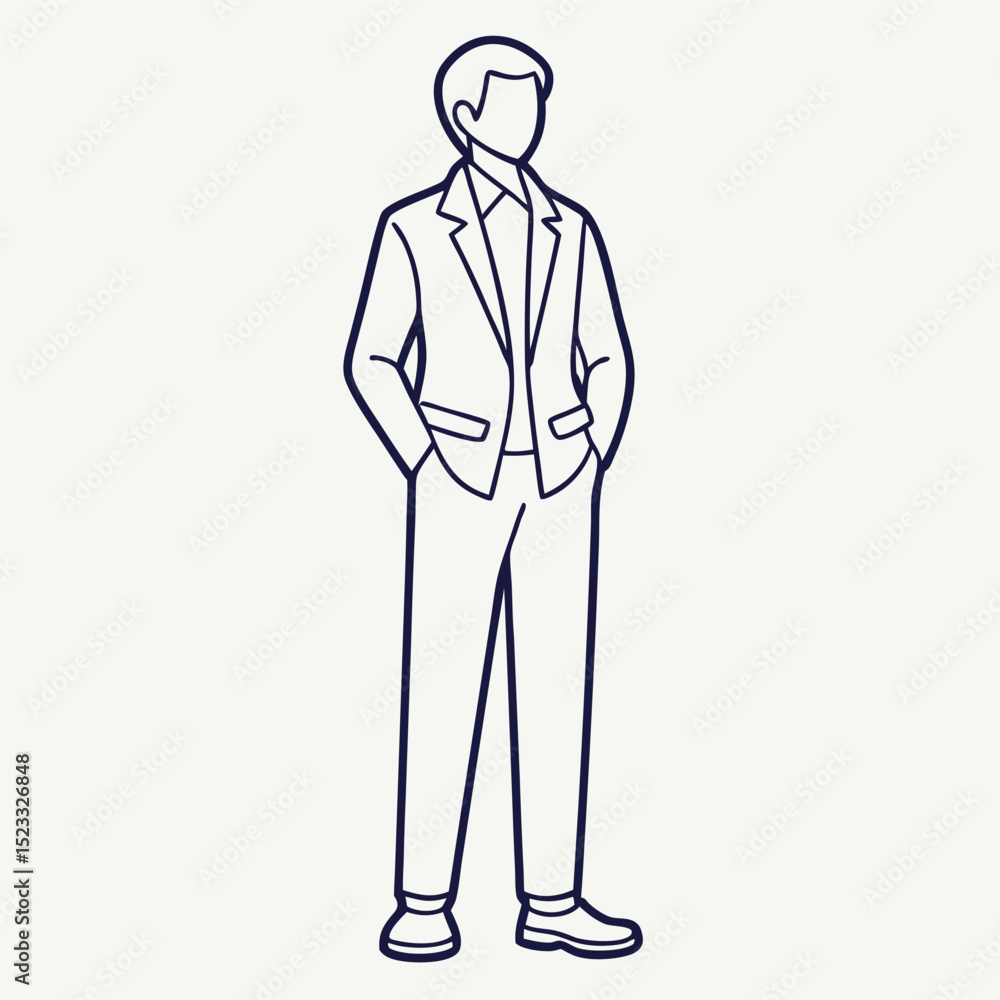 Minimalist vector illustration of a business professional in a suit posing Minimalist vector illustration of a business professional in a suit posing
