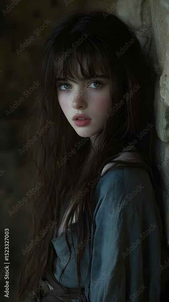 Fototapeta premium Close-up portrait of a young woman with dark hair.