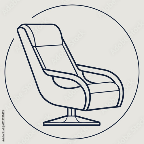 Modern minimalist line art illustration of a comfortable swivel lounge chair