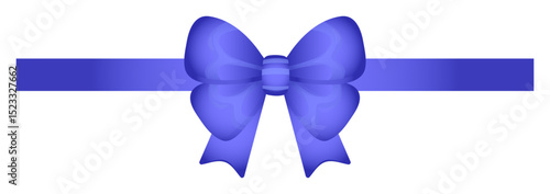 Glossy blue bow with ribbon, voluminous shiny vector illustration for decoration invitation and greeting cards
