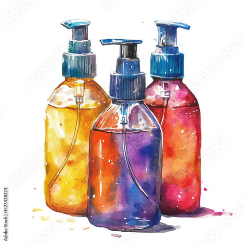 Spray Bottles, watercolor drawing vector, high quality, isolated on a white background.