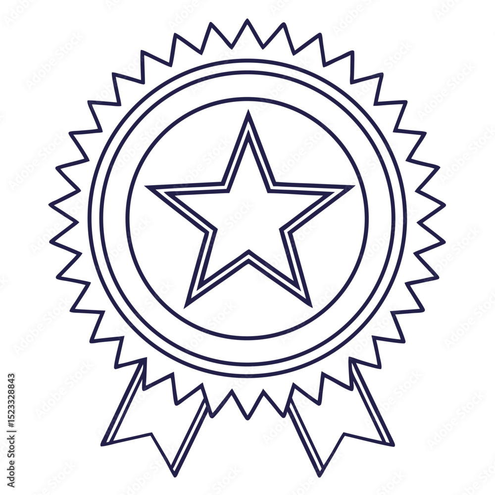 Outline illustration of a decorative award badge featuring a star element Outline illustration of a decorative award badge featuring a star element