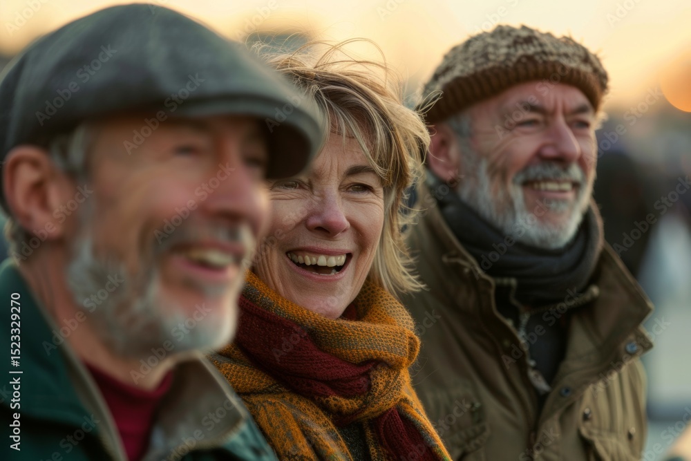 Mature couple in love walking in the city at sunset. Smiling man and woman walking together. Mature couple in love walking in the city at sunset. Smiling man and woman walking together.