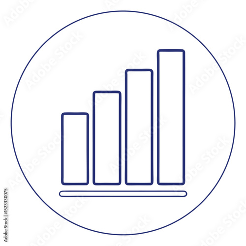 Rising bar graph icon within a circle representing growth and progress in data