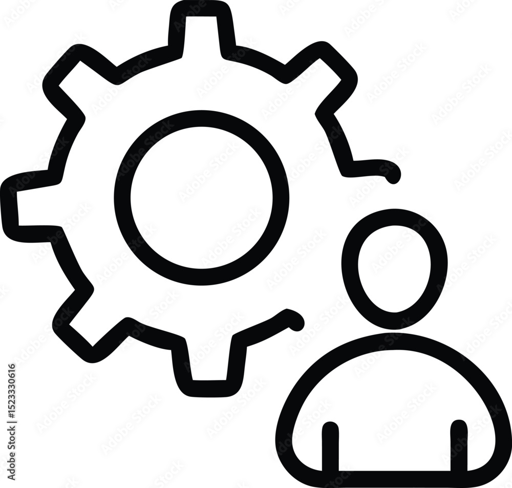Silhouette design illustrating teamwork and management concept depicting gear and person Silhouette design illustrating teamwork and management concept depicting gear and person