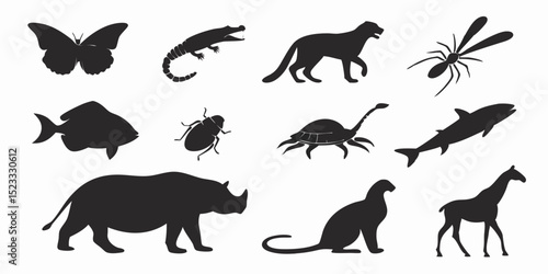 Wildlife Silhouettes: A captivating collection of various animals in elegant silhouettes, from the delicate flutter of a butterfly to the powerful stride of a rhino.