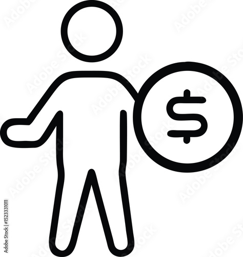 Silhouette illustration of a person holding a coin with a minus symbol