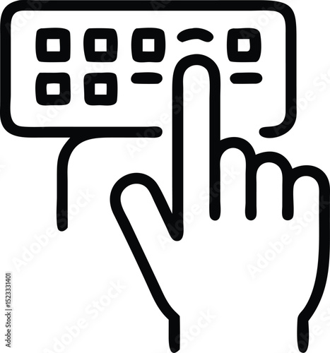 Silhouette of fingers typing on keyboard outline vector design on white background