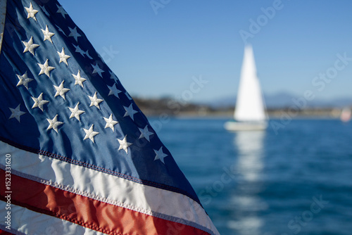 american flag on the sea