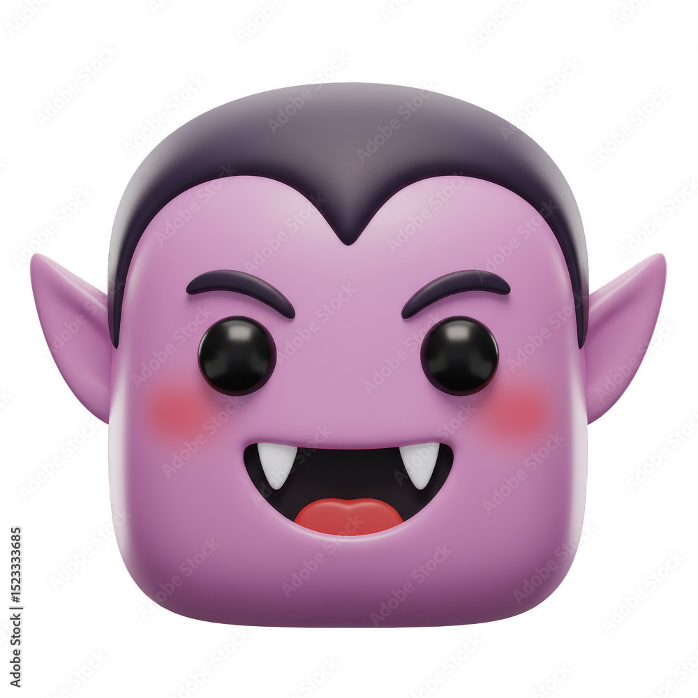 Fototapeta premium 3D Rendering Cartoon Vampire with Fangs Cute Face on Transparent Background