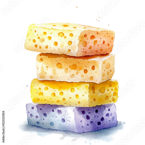 Sponges, watercolor vector, high quality, isolated on a white background.
