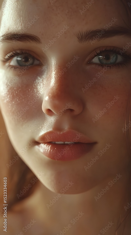 Fototapeta premium Close-up portrait of a young woman's face.