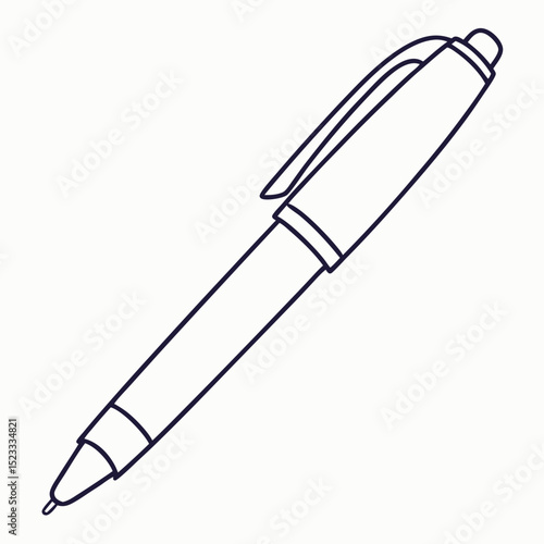 Simple outline illustration of a ballpoint pen ready to write and draw