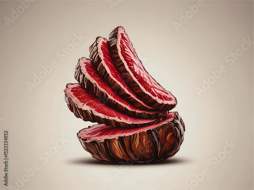Realistic Vector Illustration of Sliced Raw Beef Steak, Juicy Marbled Meat Isolated on White Background for Butcher, Restaurant, or Culinary Designs