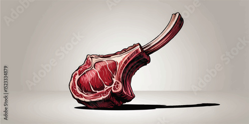 Hand-Drawn Tomahawk Ribeye Steak Isolated on White Background – Vintage Style Meat Illustration for Butcher, BBQ, Restaurant Design