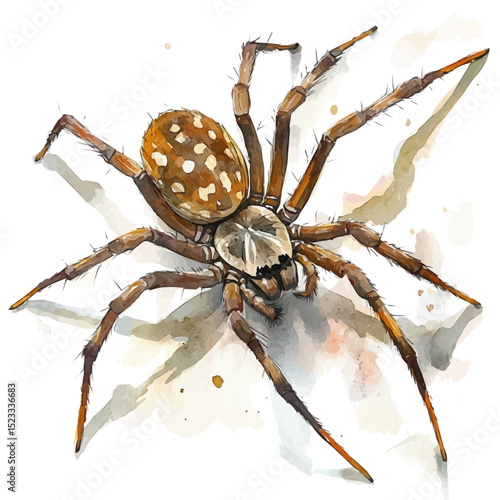 watercolor of Spider Close Up, vector high quality, isolated on a white background.