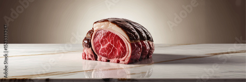 Premium Raw Beef Roast on Marble Table, High-Detail Digital Art Illustration with Marbled Meat and Fatty Texture, Food Concept Background