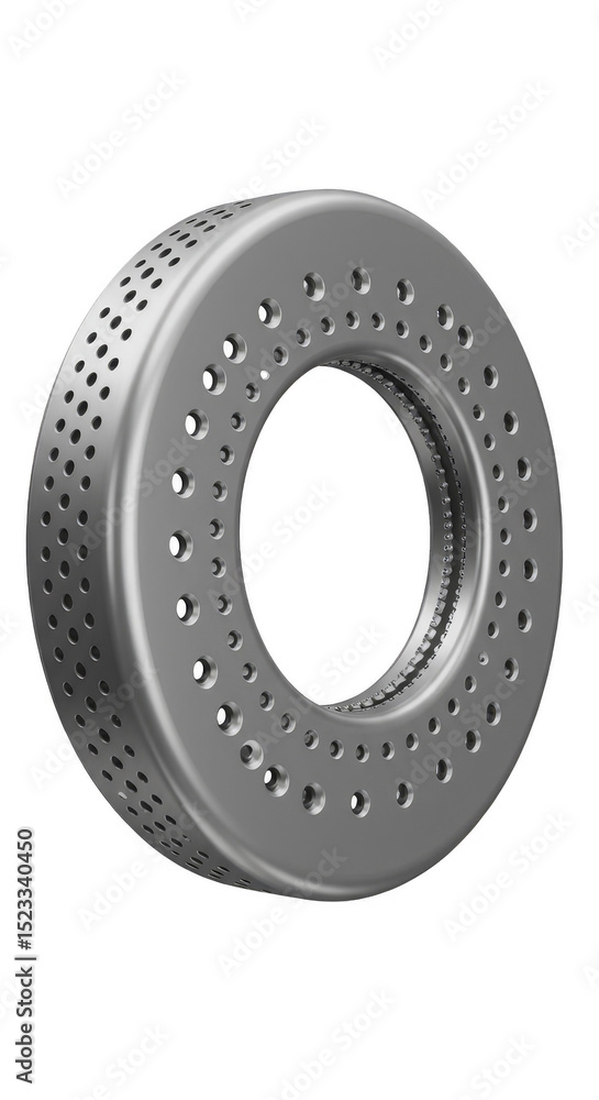 Obraz premium 3d Rendering of Silver Perforated Metal Ring on Transparent Background