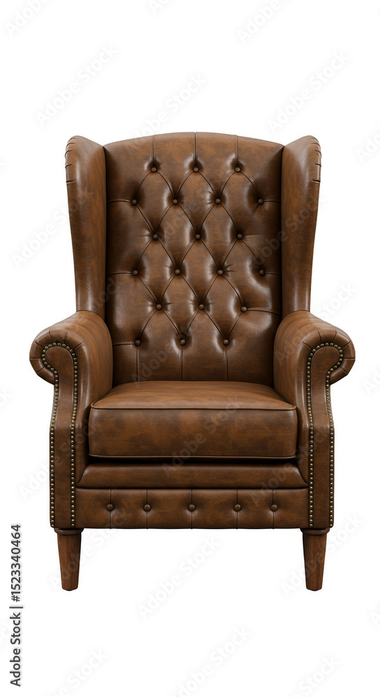 3D Rendering of Tufted Brown Leather Armchair on Transparent Background 3D Rendering of Tufted Brown Leather Armchair on Transparent Background