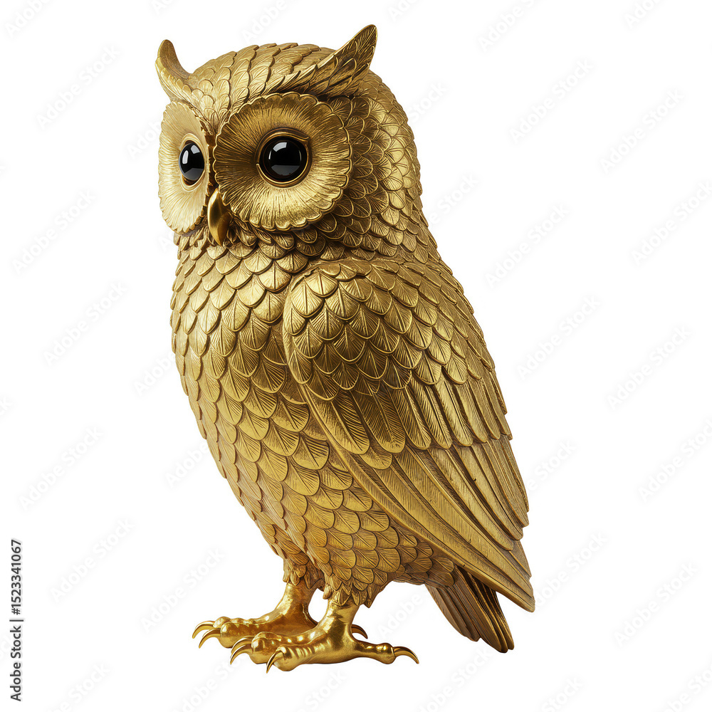 Obraz premium Golden Owl Glitter Isolated Bird Figurine Decorative Wildlife Design