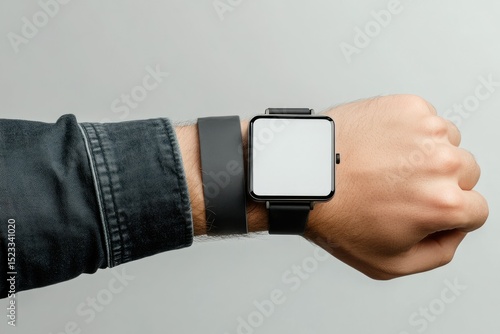High Resolution of Front View of Mans Hand with Stylish Watch and Sleeve