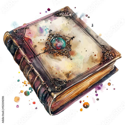 Spellbook, watercolor drawing vector, high quality, isolated on a white background.