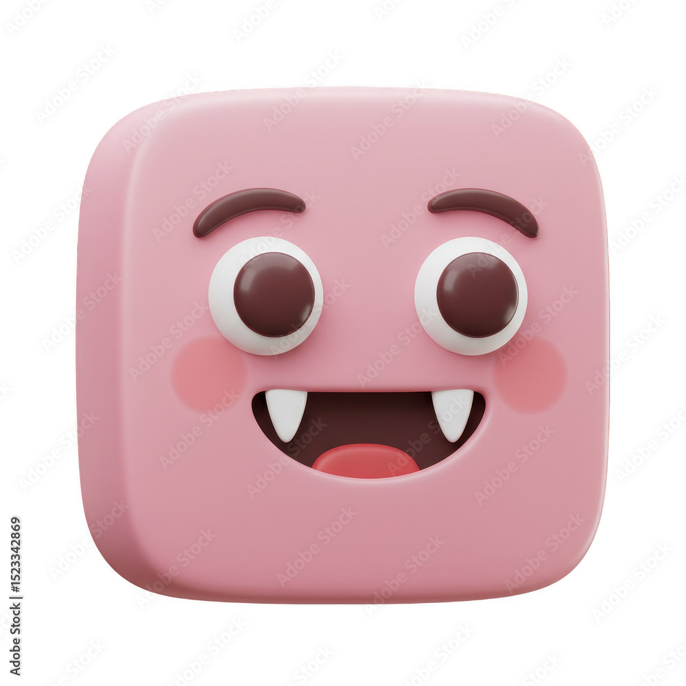 Fototapeta premium 3D Illustration Of Pink Square Emoji Face With Happy Expression
