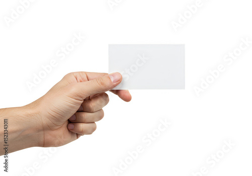 Close Up Of Hand Holding A Blank White Business Card Isolated