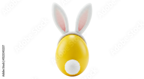 3D Render Easter Egg with Bunny Ears Decoration on Transparent