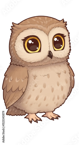 Illustration Of A Cute Brown Owl With Big Eyes Isolated In Transparent