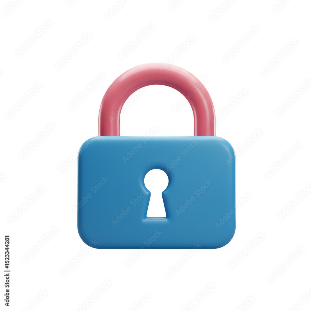 3D Rendered Blue Padlock with Pink Handle Isolated on Transparent Background 3D Rendered Blue Padlock with Pink Handle Isolated on Transparent Background