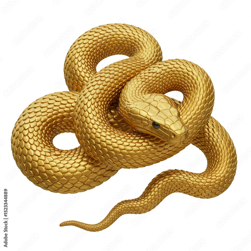 Obraz premium 3d Rendering of a Golden Snake Reptile with Metallic Scales Isolated