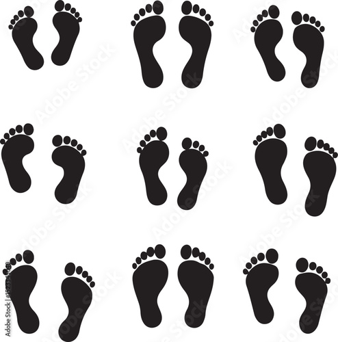Diverse Human Footprint Silhouette Vector Set